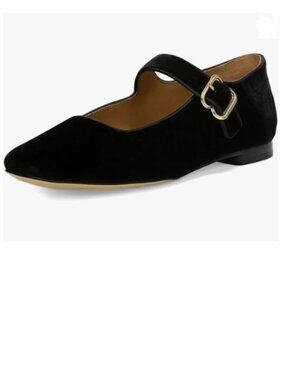 XYD Black Square Toe Mary Jane Flats Low Heel Single Strap Buckled Outdoor Shoes